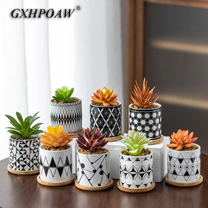 

Applique Color Home Decoration Plant Pot Europe Round Shape Succulents Ceramics Flower Pots With Tray Garden Potted Flowerpot