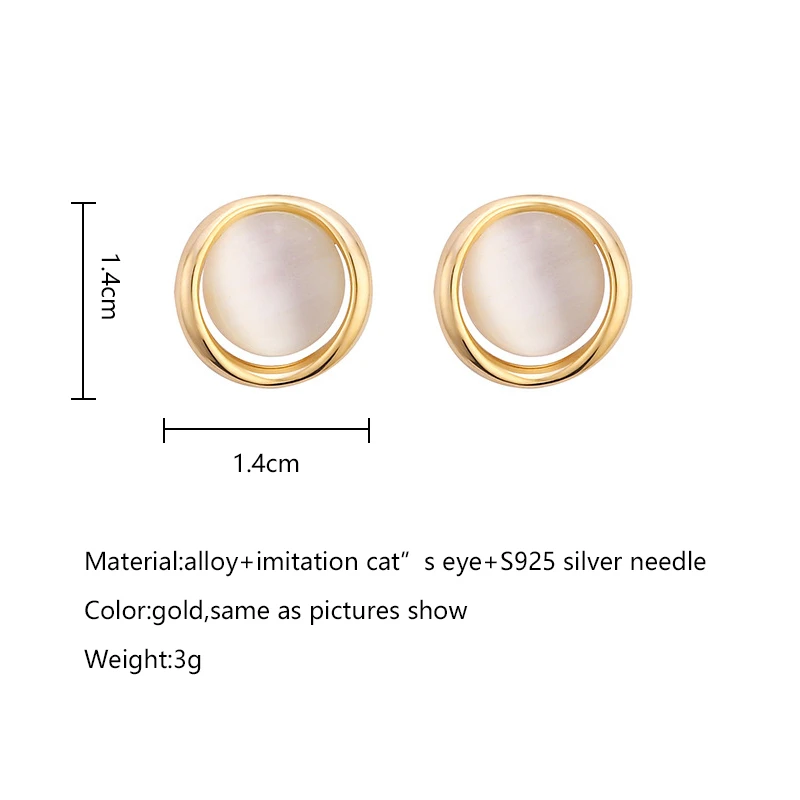 

Bacolod Beauty Imitation Cat's Eye Stud Earrings for Women 2020 Trendy Party Office Jewelry Gold Color Female Earring Best Gifts