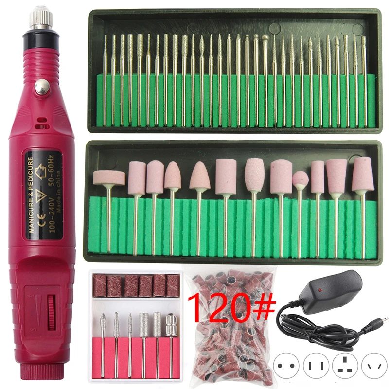 red set 2 Профессиональный электрический сверлильный станок для ногтей, набор для маникюра и педикюра, набор для удаления геля, сильные инструменты для сверления ногтей, полировочные шлифовальные ленты - Цвет: red set 2