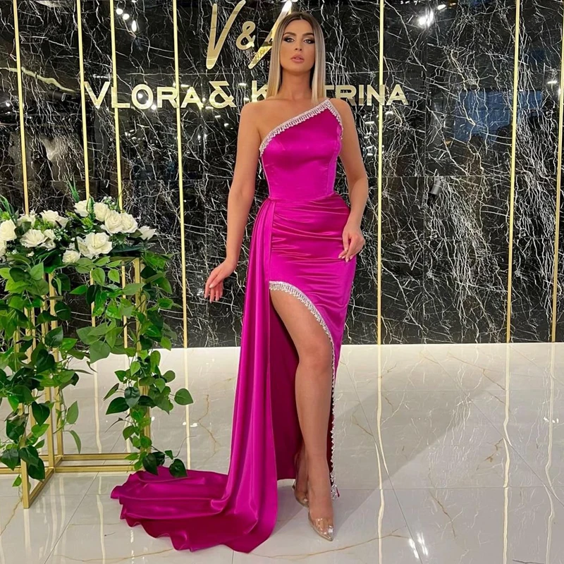 Thinyfull Sexy Prom Dresses One Shoulder Mermaid Evening Dress 2022 Tassel High Split Saudi Arabia Cocktail Party Gown Plus Size