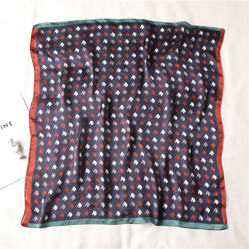 Квадратный женский шелковый шарф платок на шею для волос шарфы с принтом лошади