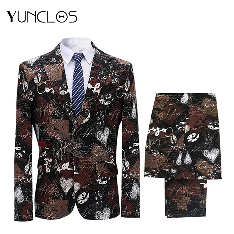 YUNCLOS мужской модный цветочный принт комплект из 2 предметов повседневные Костюмы