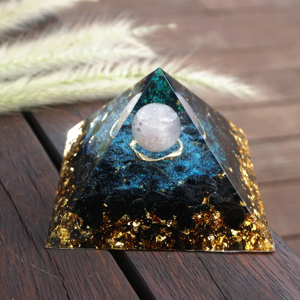 

9.5CM Large Rose Quartz Sphere Orgone Pyramid with Obsidian Crystal Energy Healing Chakra Reiki Orgonite Pyramide EMF Protection