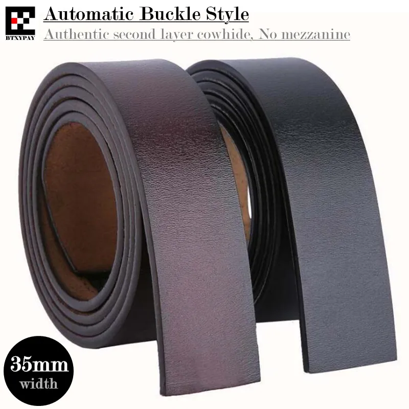 200pcs Authentic 3.5cm Width Men Genuine Leather Belts,Second Layer Cowhide Automatic Buckle Waistband,without Belt Buckle 125cm