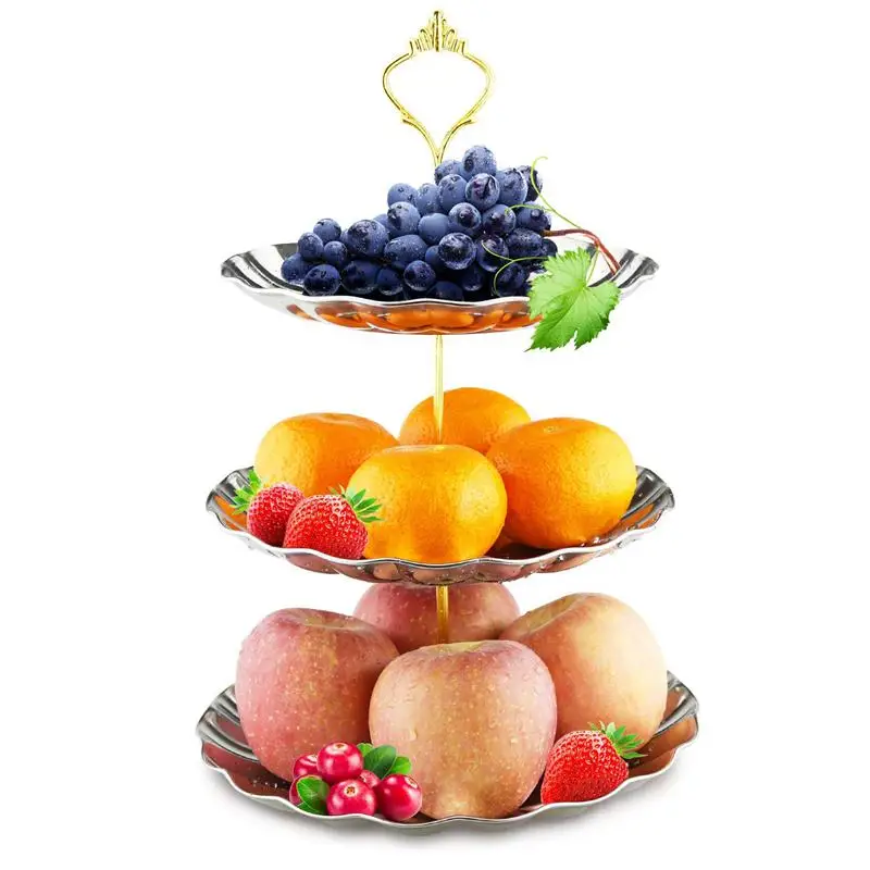 Fruit Plates 3-Tier Stainless Steel Cake Wedding Stand Fruits Desserts Candy Cheese Tableware Display for Home Pa | Дом и сад