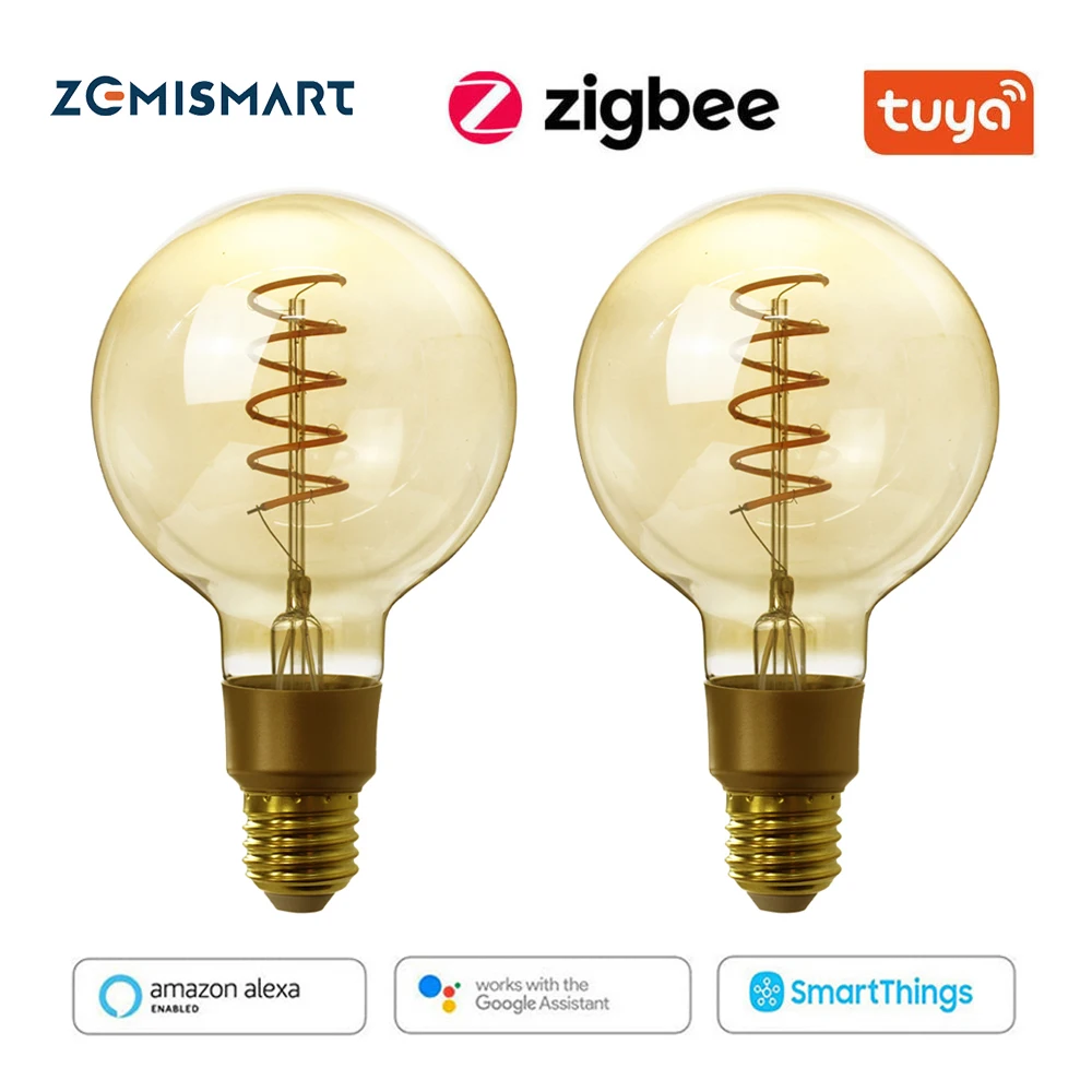 Светодиодная лампа накаливания Zemismart Zigbee E27 в стиле ретро Smartthings с управлением