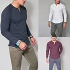 Модные мужские хлопковые тонкие фитнес v-образным вырезом кнопки блузка для девочек Топ с длинным рукавом облегающая футболки на каждый день, топы, блузки, одежда S-3XL