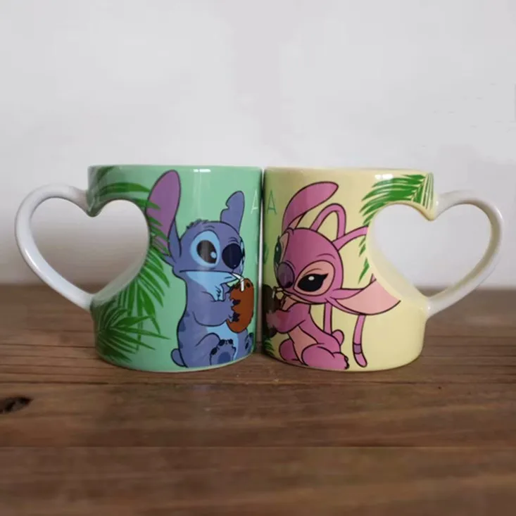 green 02 yellow 01 350 мл Дисней Ститч мультфильм чашка для воды Молоко Кофе Чай керамические кружки домашний офис Коллекция чашки любовь пара фестиваль подарки - Цвет: green 02 yellow 01