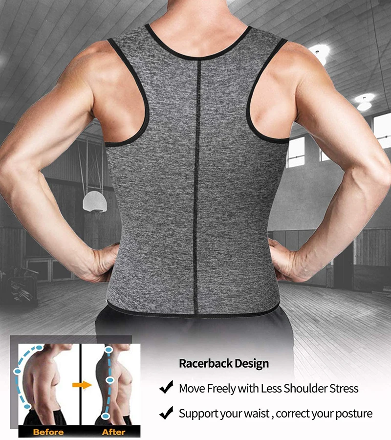 Men Neoprene Sauna Zipper Waist Trainer Corset Vest Tank Top Trimmer Compression Body Shaper Slimming Belt Faja Shapewear
