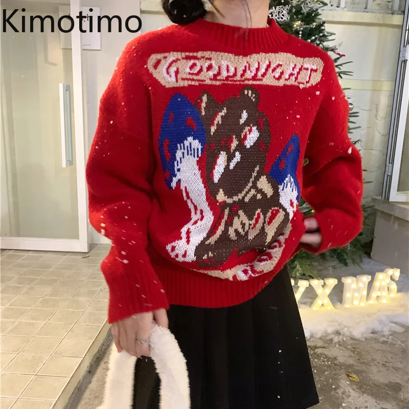 

Свитер Kimotimo с буквенным принтом женский осенне-зимний Рождественский Свободный пуловер с круглым вырезом корейский шикарный дизайн универ...