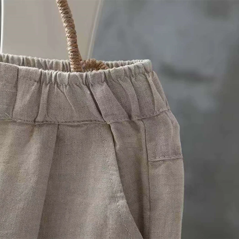 

Plus Size Summer Harem Pants Women Autumn Cotton Linen Ankle-Length Trousers Female Elastic Waist Casual Loose Solid Color Pants