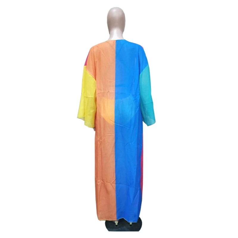 

Candy Gradient Color Patchwork Two Piece Set Bodycon Bandage Bodysuit Ribbons Lantern Sleeve Maxi Cardigan Beach Style Cover Up