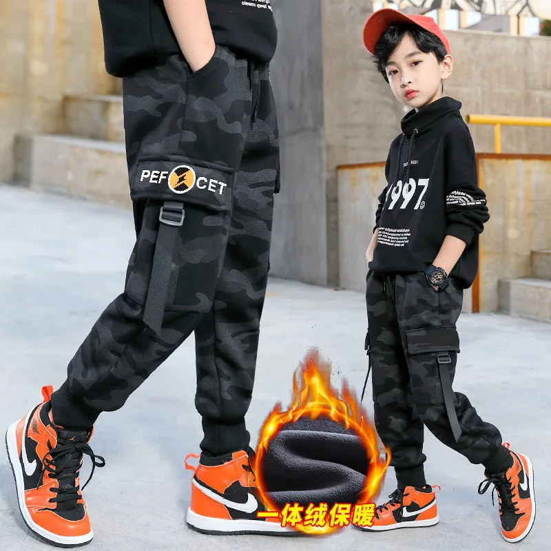 

Camouflage Pants Children's Clothing Fleece-Lined Thick Overalls 2022 New Children's Children and Teens Pants
