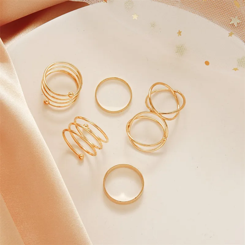

Creativity 6pcs metal cross geometric open index adjustable finger ring personality ins style women's ring simple aesthetic gift