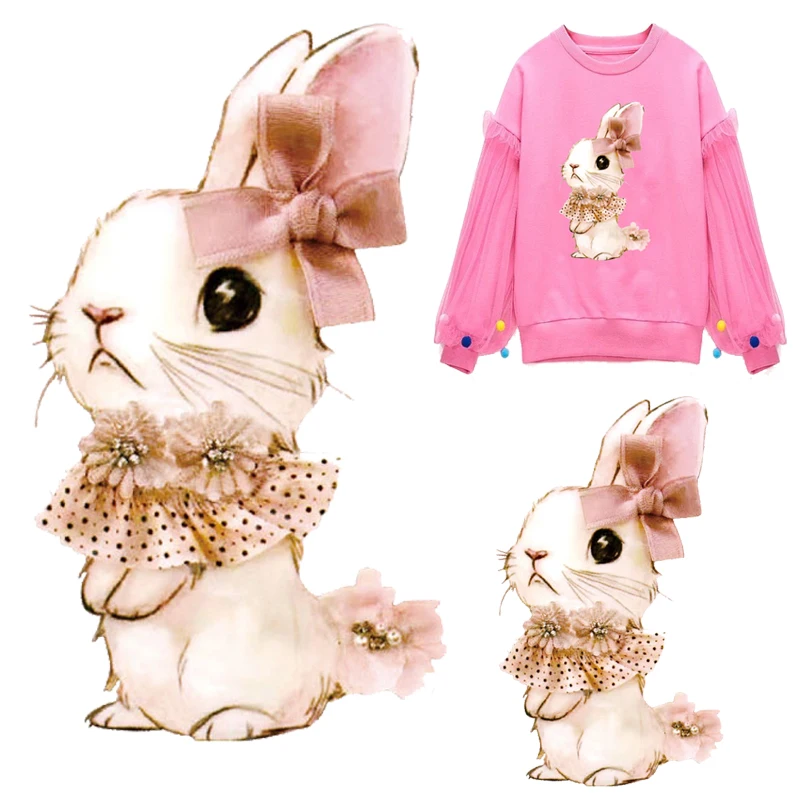 Переводные наклейки с кроликом на одежду нашивки в полоску для одежды Детские