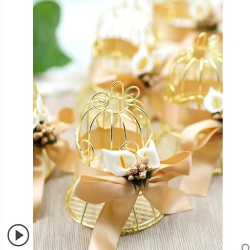

50pcs Creative wedding candy box wrought iron bird cage bell wedding candy box beautiful with hand gift