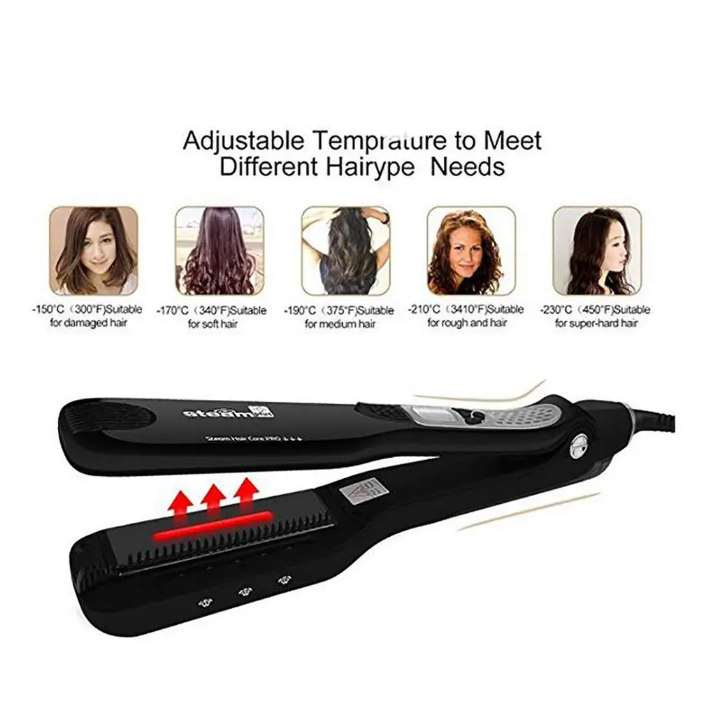 

Steam Hair Straightener Comb Titanium Ceramic Flat Iron Professional Electric Hair Straightening Brush Iron Styling tools