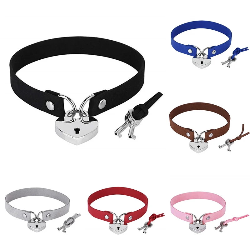 Женский чокер с замком в форме сердца и ключа черный ошейник аксессуар для