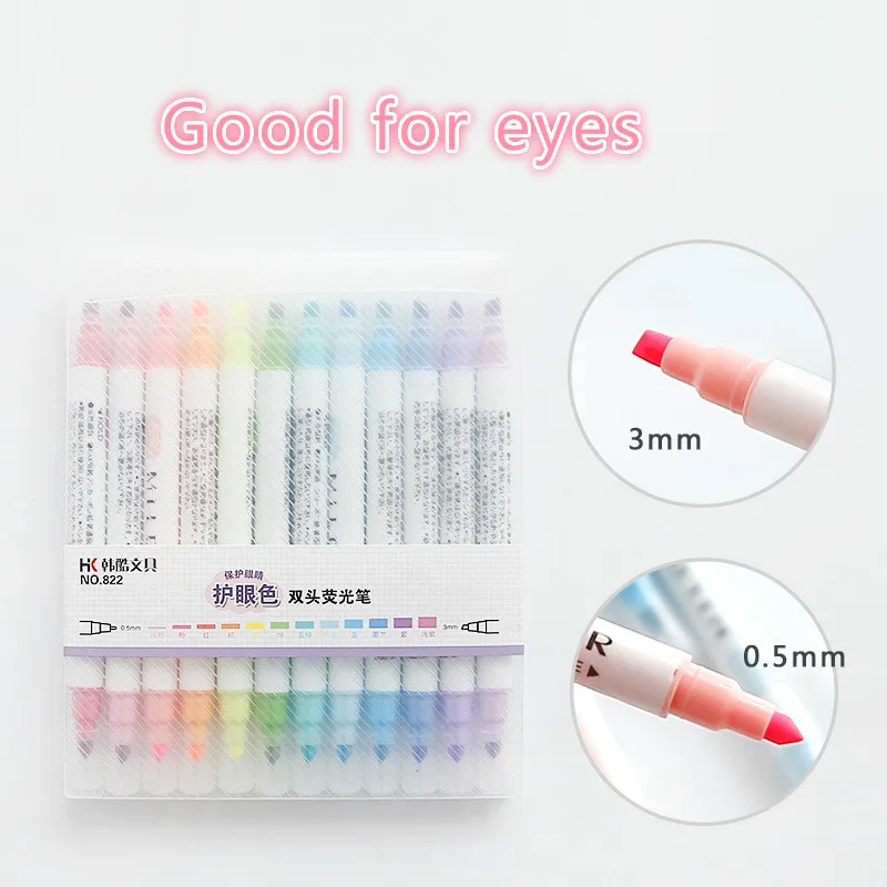 12 цветов милые двухголовые текстовые маркеры школьные офисные принадлежности
