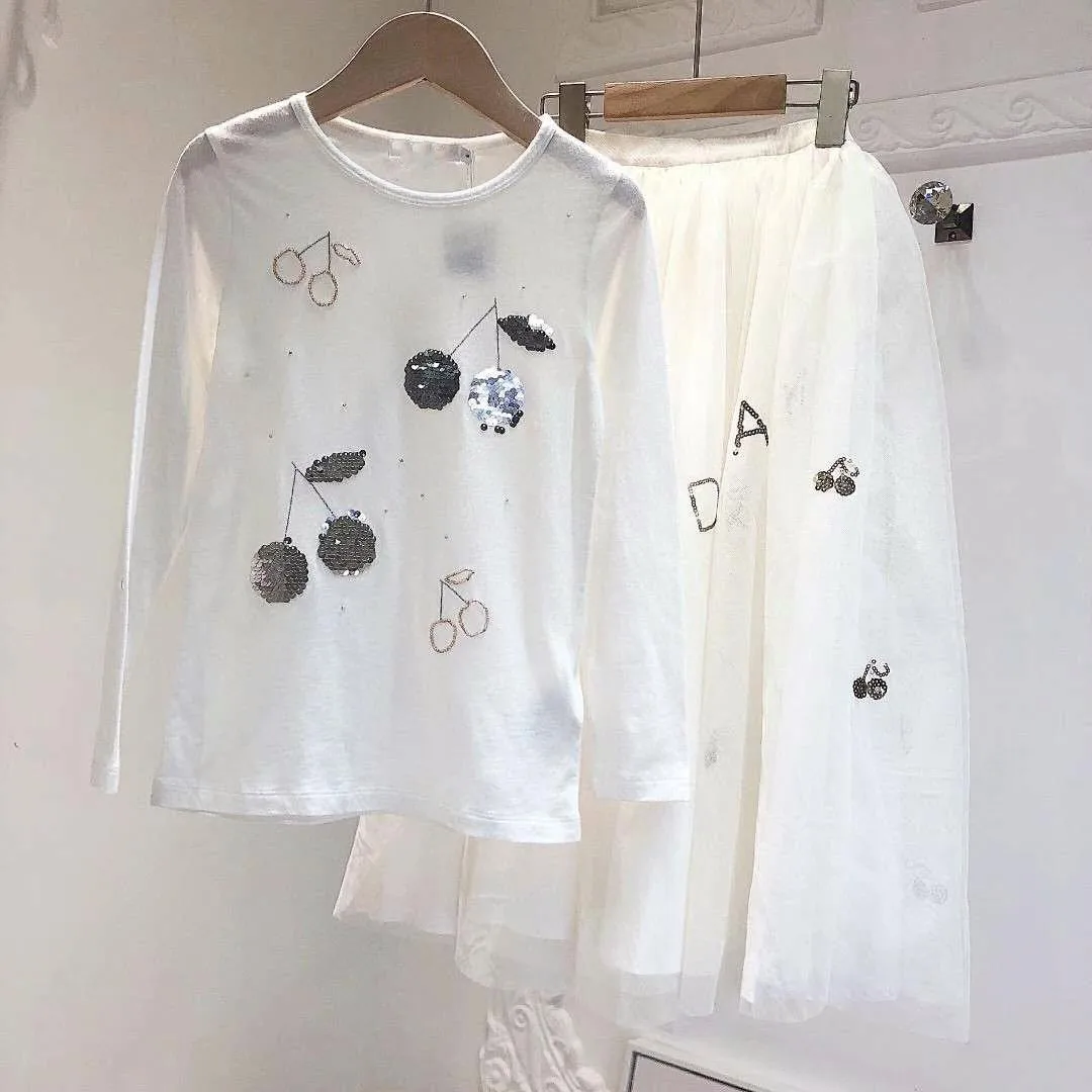 

Комплект одежды для девочек, Длинный топ и длинная юбка, вишнево-белый цвет, Брендовая верхняя одежда для детей Bp