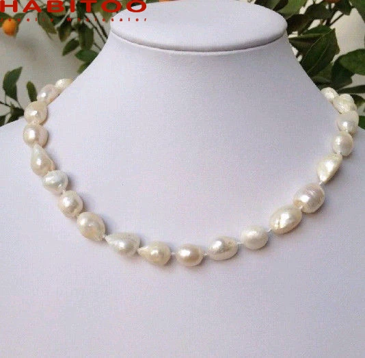 

HABITOO New Fine 9-10mm 100% Natural White Freshwater Cultured Baroque Pearl Choker Necklace 18INCH For Women Jewelry
