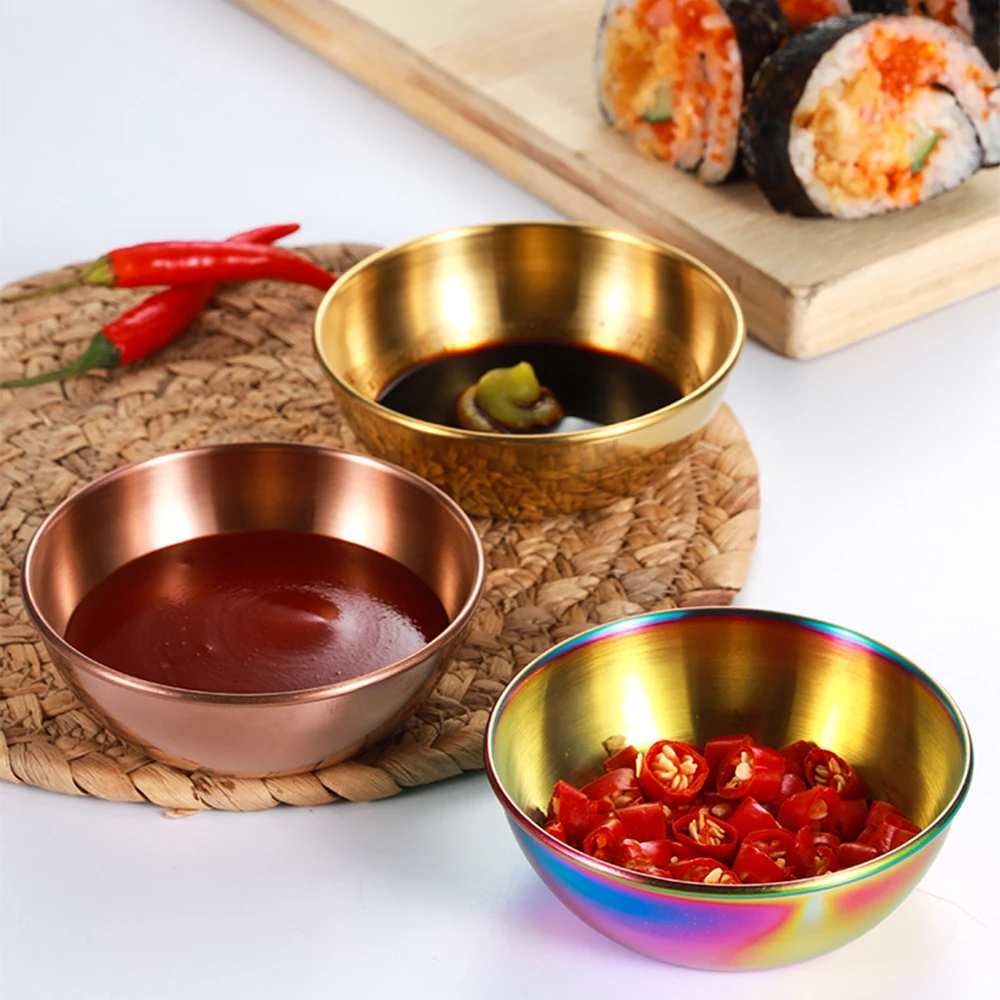 

4pcs Golden Sauce Dish Appetizer Serving Tray Stainless Steel Sauce Dishes Spice Plates Kitchen Supplies Plates Spice Dish Plate