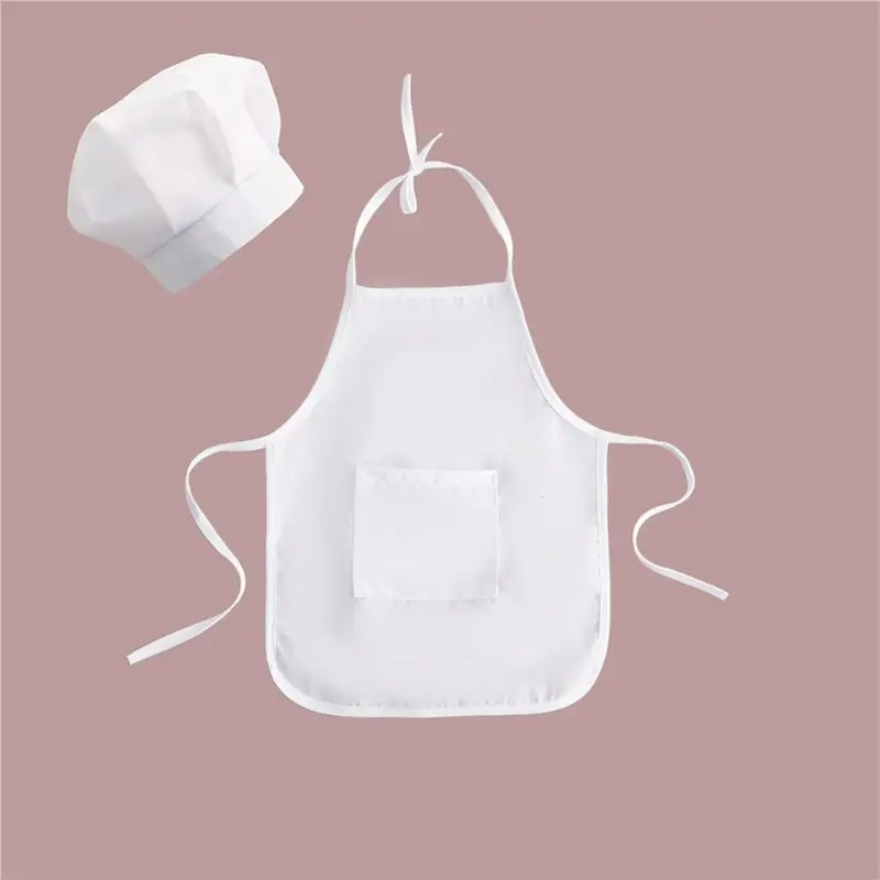 

57EE 2Pcs Cute Baby Chef Apron and Hat Infant Kid White Cook Costume Photography Prop