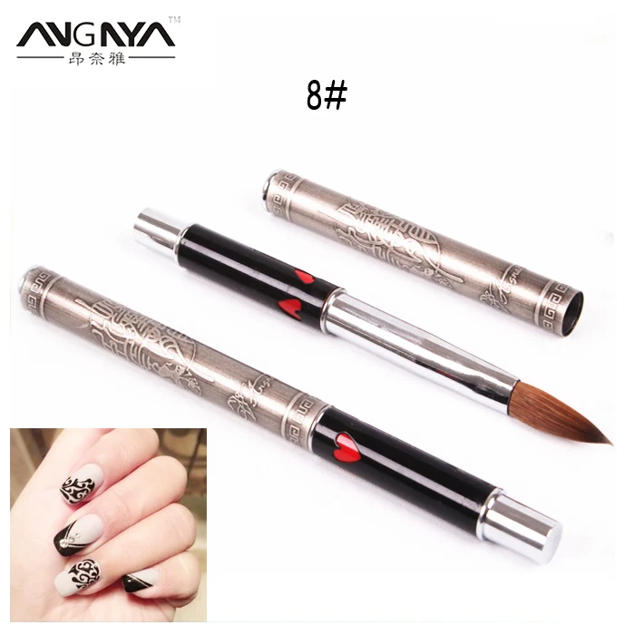 SIZE 8 ANGNYA/1 шт., акриловая кисть для маникюра из колинского соболя 2#4#6#8#10#, розовые стразы, декорированные металлическими ручными кистями для ногтей, сделай сам, для рисования ногтей - Цвет: SIZE 8