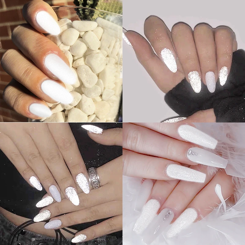 MIZHSE 1 коробка блестящий порошок для ногтей белый серый хайлайтер в темноте