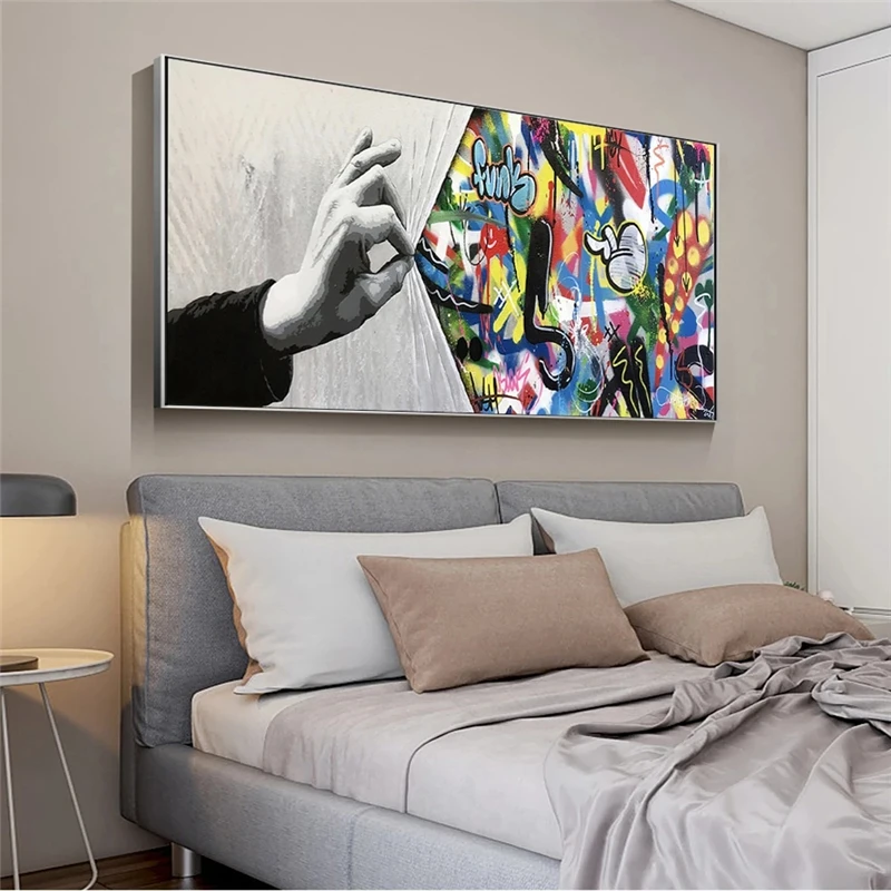 

Graffiti Art Hands Catch The Curtain Canvas Paintings on The Wall Art Posters and Prints Modern Street Art Wall Cuadros Pictures