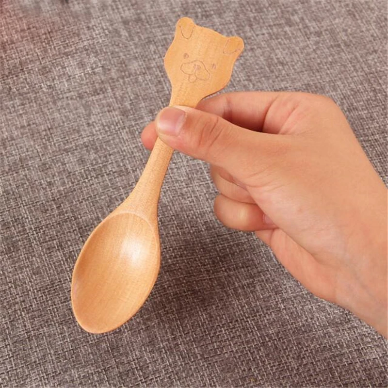 

Best Sale Wooden Baby Feeding Spoon Cartoon Baby Training Dishes Kids Feeding Spoon Baby Flatware Tableware Cuchara Lepel