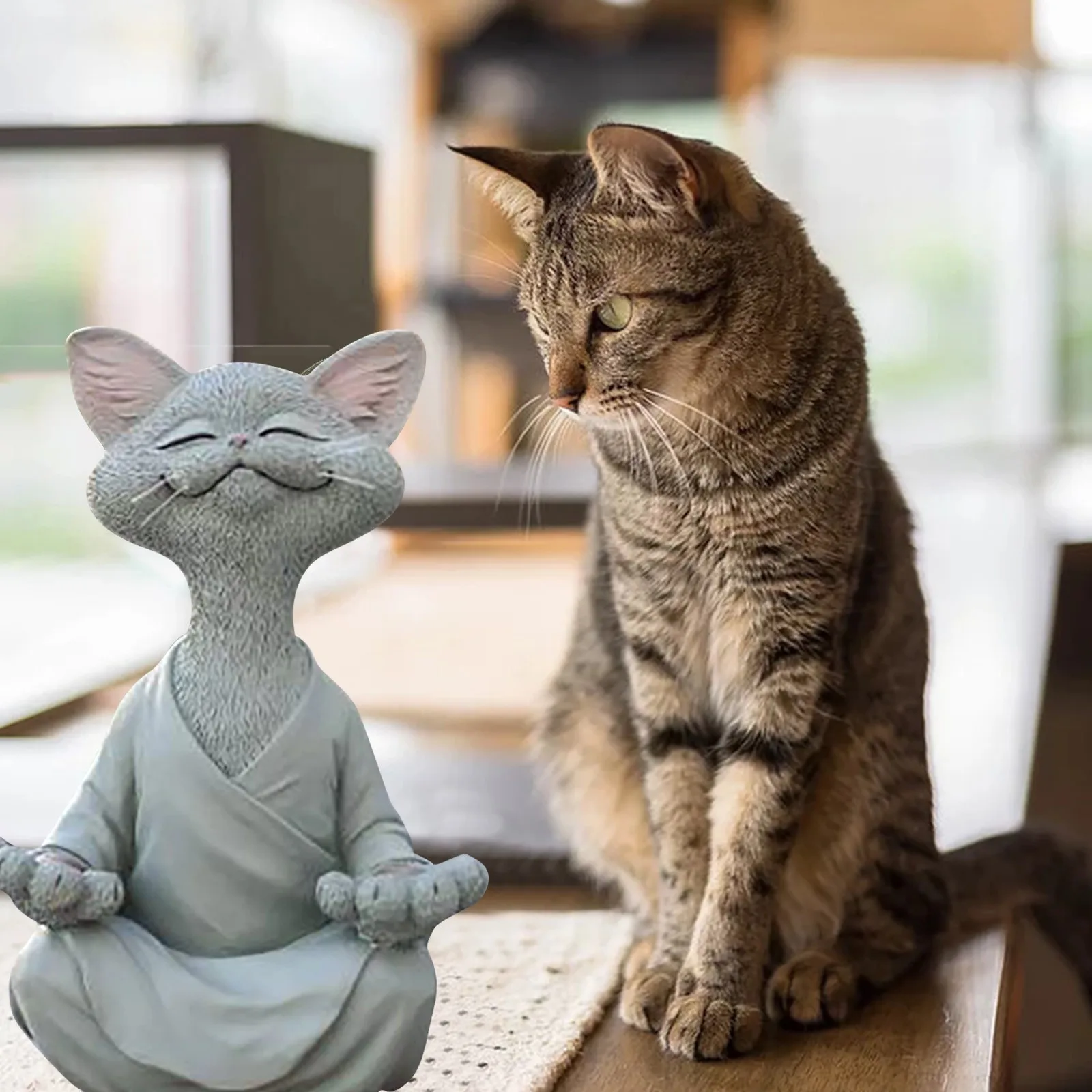 Home Decor Whimsical Black Buddha Cat Figurine Meditation Yoga Collectible Happy Figure Toys Animal Model | Дом и сад