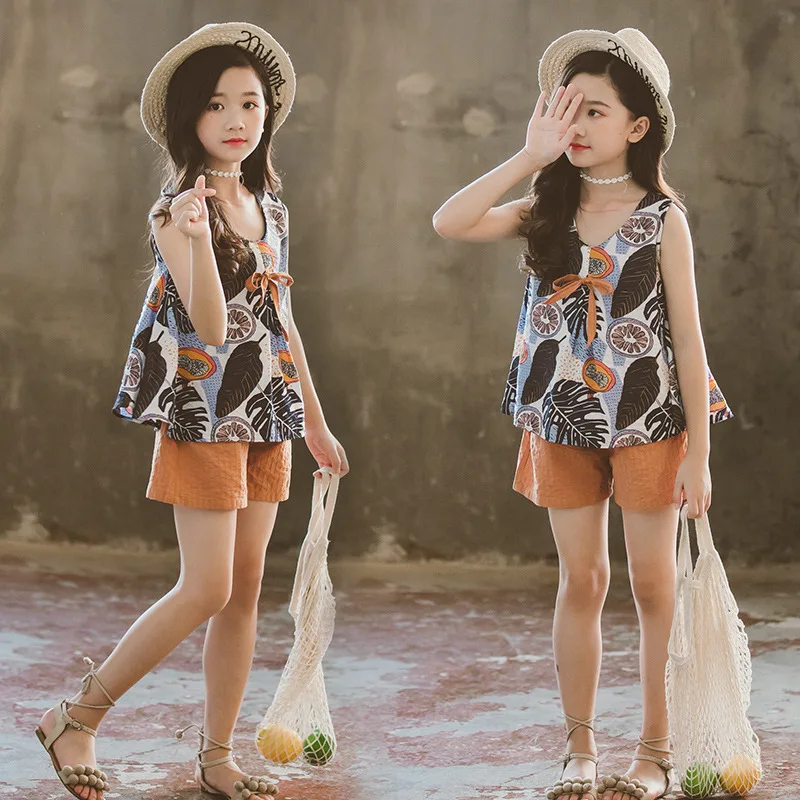 

Summer Fashion Casual Girls Tank Top + Shorts Kids Clothes Girls 3 4 6 8 10 12 13 Year