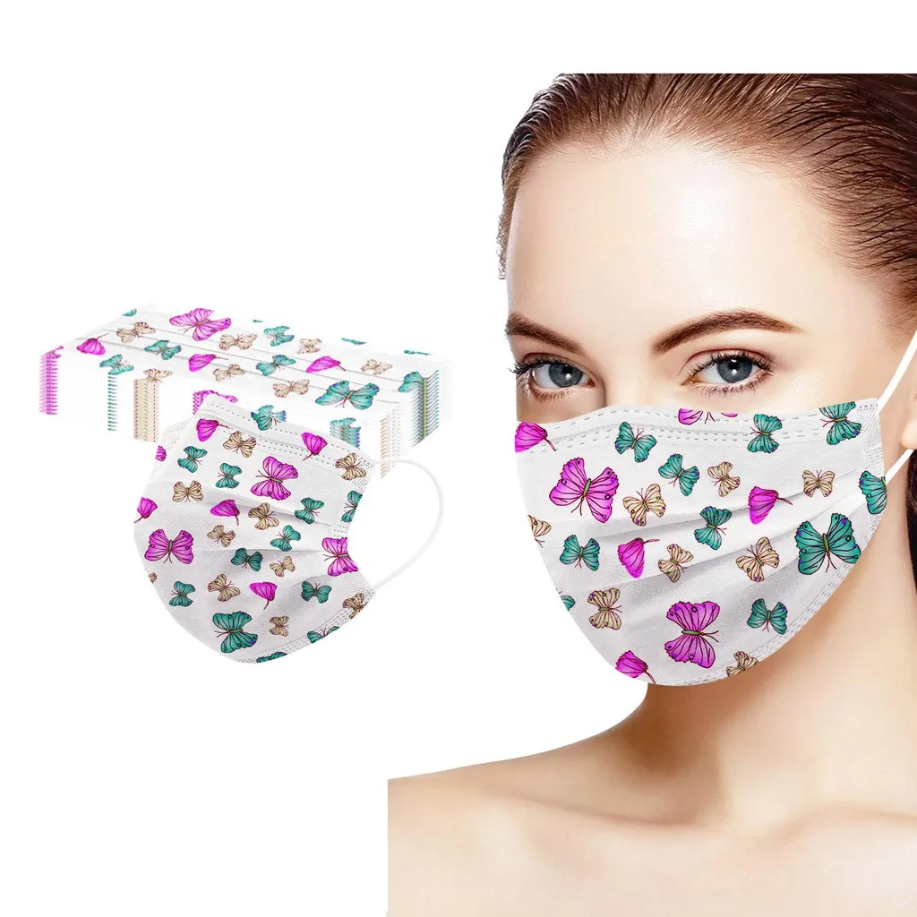 40pcs Butterfly Print Mask Disposable Nonwove 3 Layer Ply Filter Mouth Face Meltblown Breathable Earloops Mondkapjes | Дом и сад