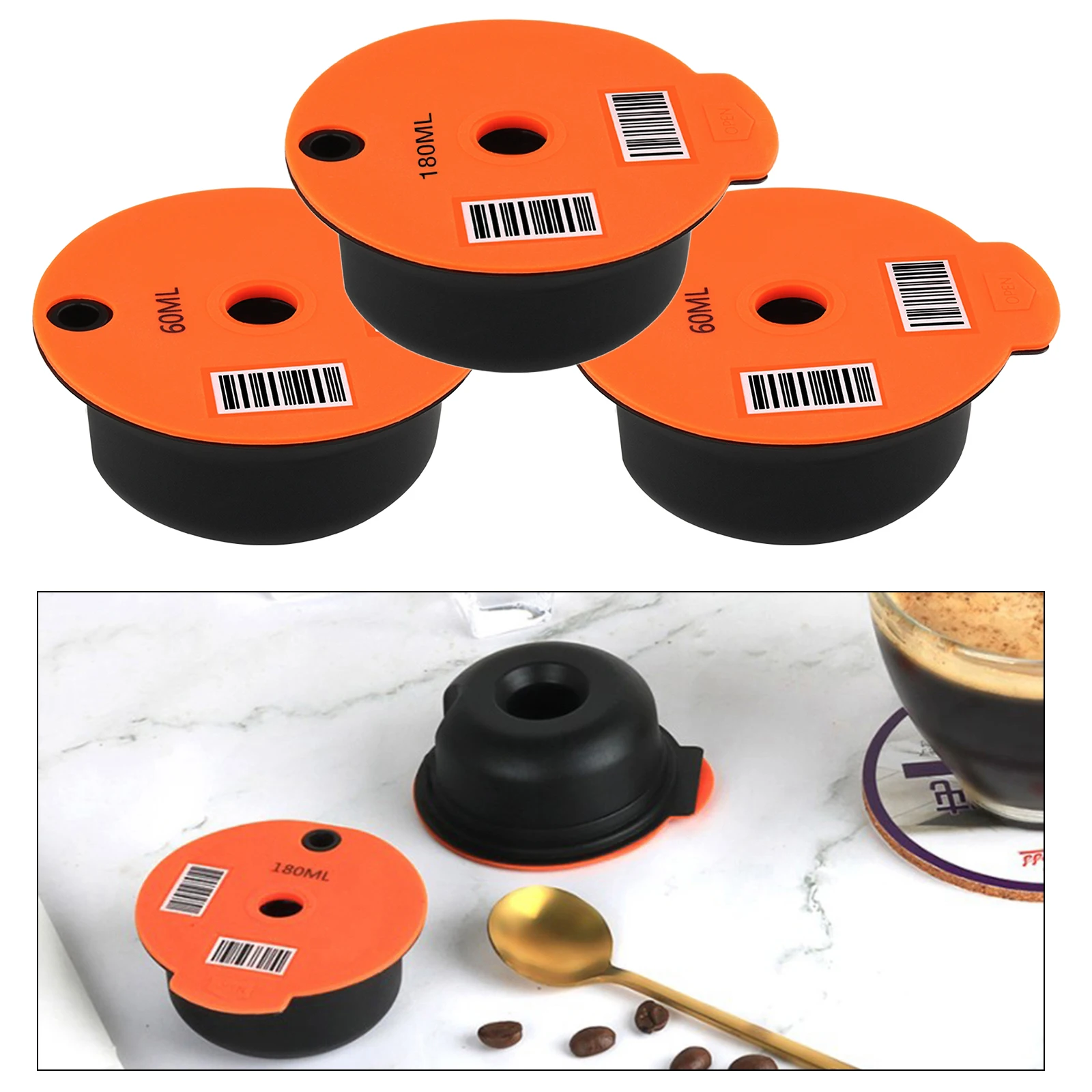 

3x моющаяся многоразовая кофейная капсула для Bosch Tassimo, сетка из нержавеющей стали (60 мл и 180 мл)