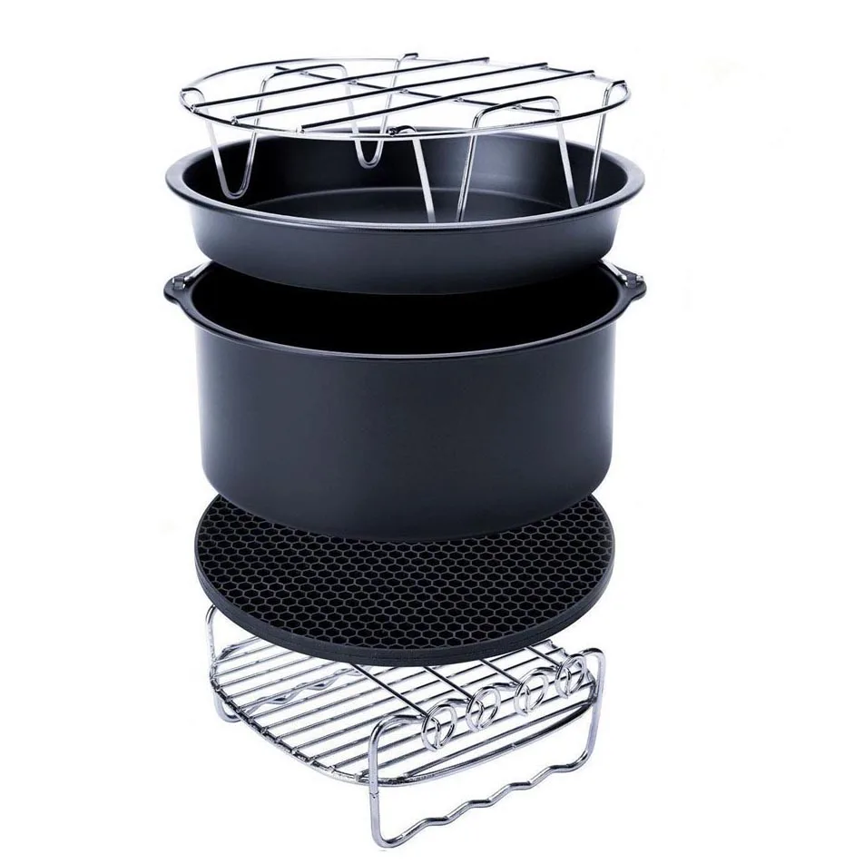

10Pcs Air Fryer Accessories Set Baking Basket Pizza Plate Grill Pot For Airfryer 3.2-5.8QT 6/7/8Inch Home Kitchen Cooking Tool
