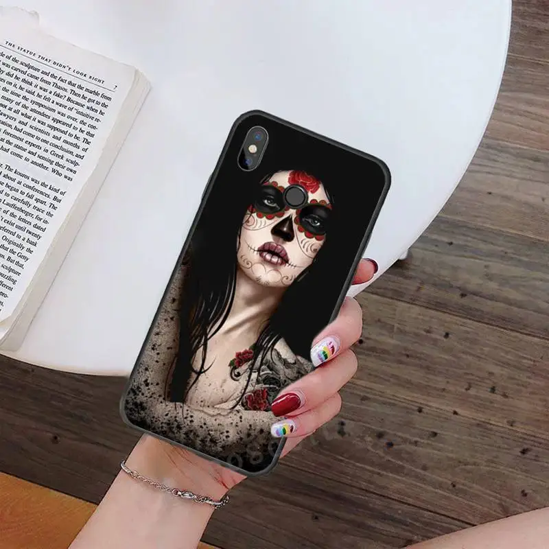 

Skull tattoo art girl horror Phone Case For Xiaomi Redmi note 4 4X 8T 9 9s 10 K20 K30 cc9 9t pro lite max