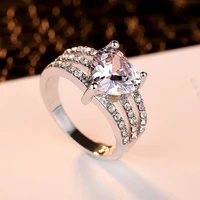 european and american fashion jewelry heart shaped zircon three row diamond ring for women exquisite gift