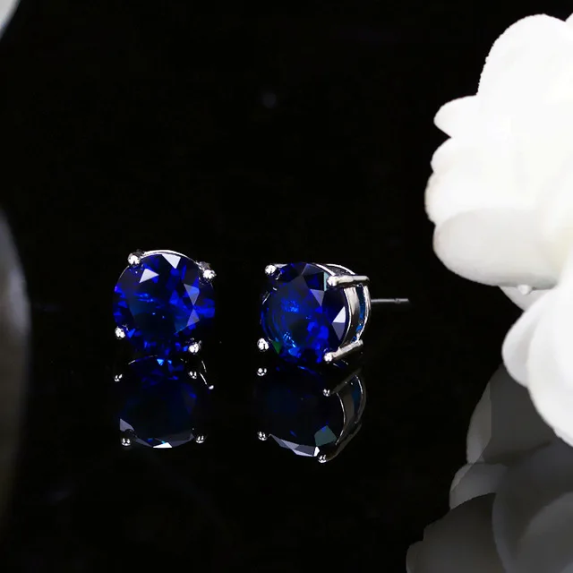 Blue Earrings Круглый Мистический Огонь кристалл клипсы с камнем Серьги для женщин мужчин 925 Серебряный Цвет Радуга синий зеленый циркониевый Двойные серьги свадьба - Окраска металла: Blue Earrings