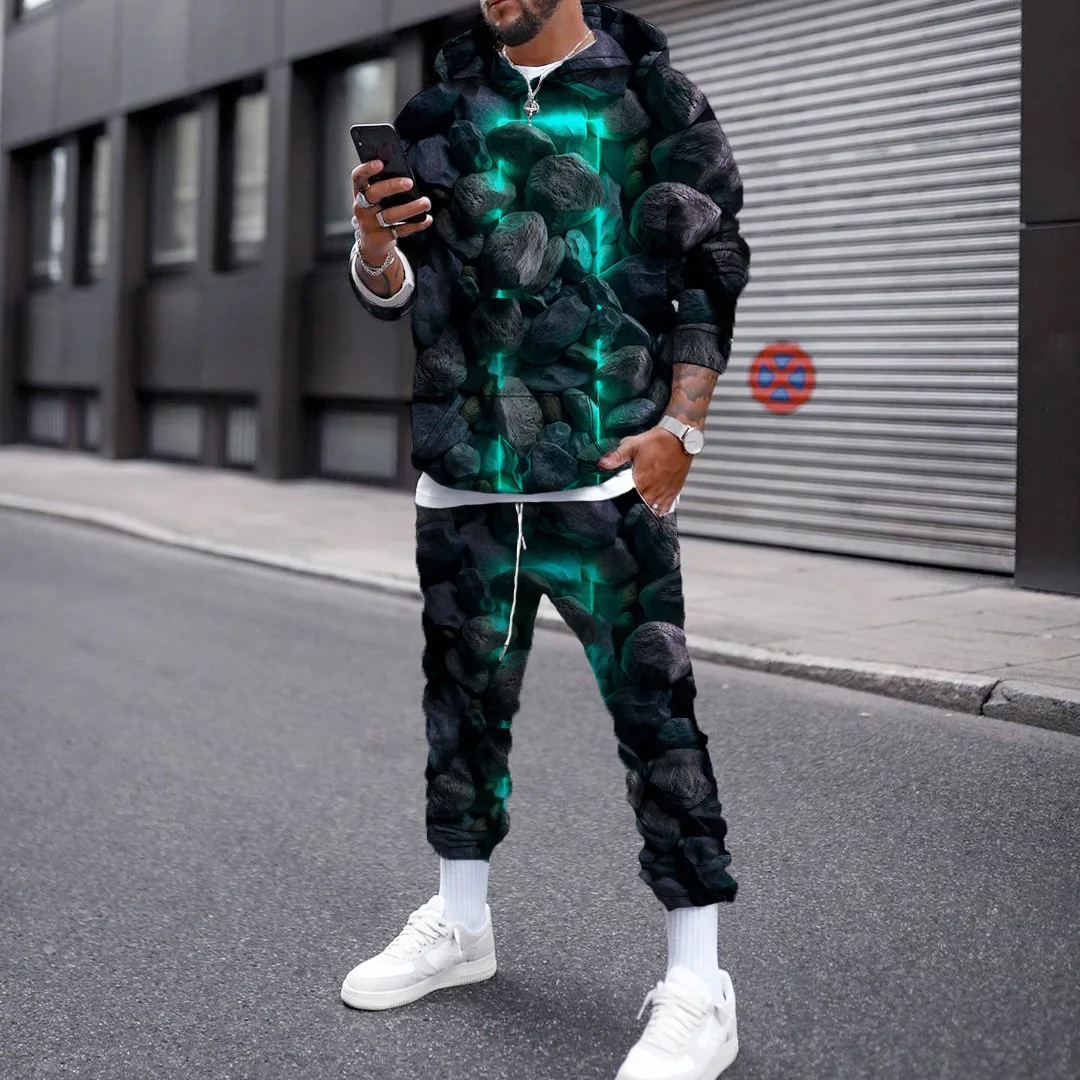 

2022 3D Vortex Geometric Pattern Men's Tide Brand Sports Suit Fashion Printed 3D Sweatshirt Track and Field Suit Large Size 6XL