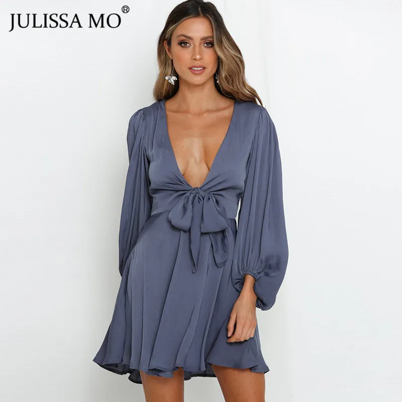 Женское винтажное платье JULISSA MO с длинным рукавом и глубоким V образным вырезом