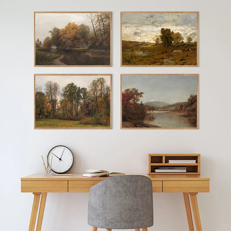 

Осенние настенные художественные принты, Осенний пейзаж, живопись на холсте, постер, природа, винтажные мудштуки, настенные картины для гос...