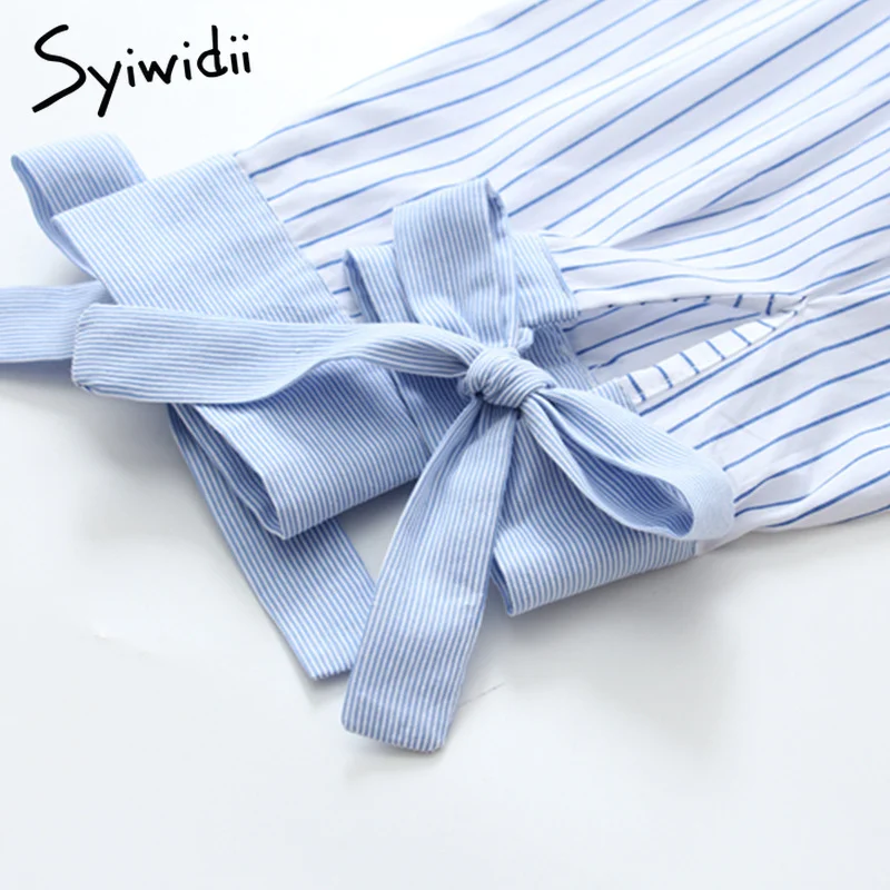 Женская блузка с бантом Syiwidii небесно голубой и белый полосатый топ длинными