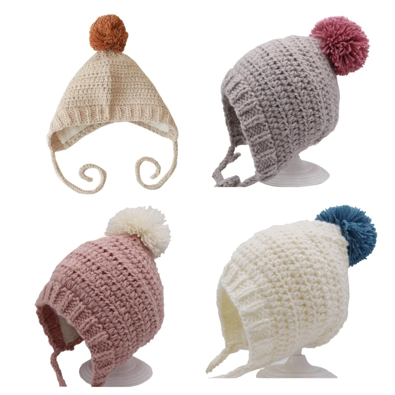 

Soft Knitted Wool Baby Hat Cute Pompom Kids Ear Protection Bonnet Winter Warm Thicken Infants Toddlers Beanie