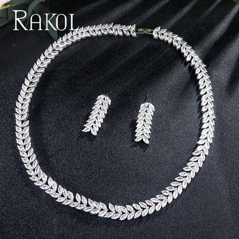 RAKOL классический кубический цирконий лист ожерелье и Сережки в виде цветка набор