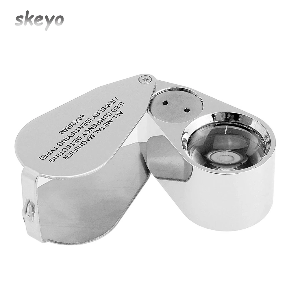

40X Illuminated Jeweler LED UV Lens Loupe Magnifier With Metal Construction And Optical Glass 2021 New Child Gift