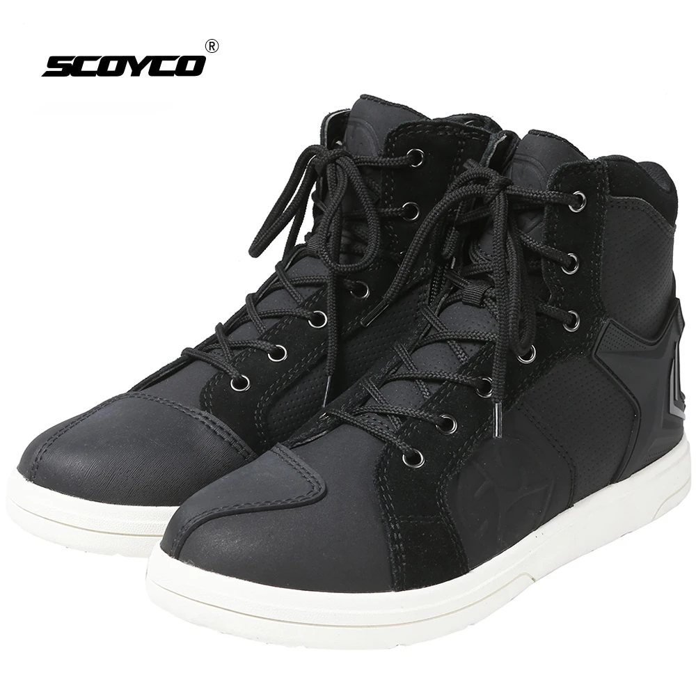 

SCOYCO Motorcycle Boots Men Breathable Botas Moto Riding Motorbike Boots Microfiber Leather Waterproof Casual Motocross Shoes