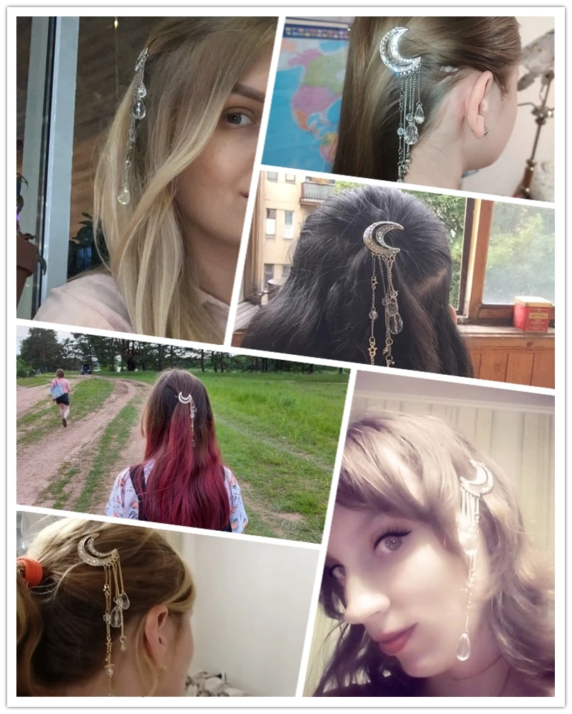 

elegantes faixas de cabelo senhora lua strass cristal borla contas de corrente longa balan hairpin grampo de cabelo js de cabelo