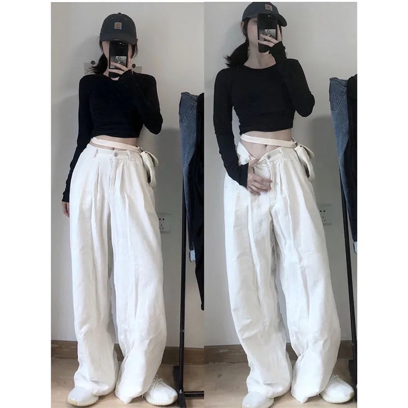 Fashion White Corduroy Pants Women 
