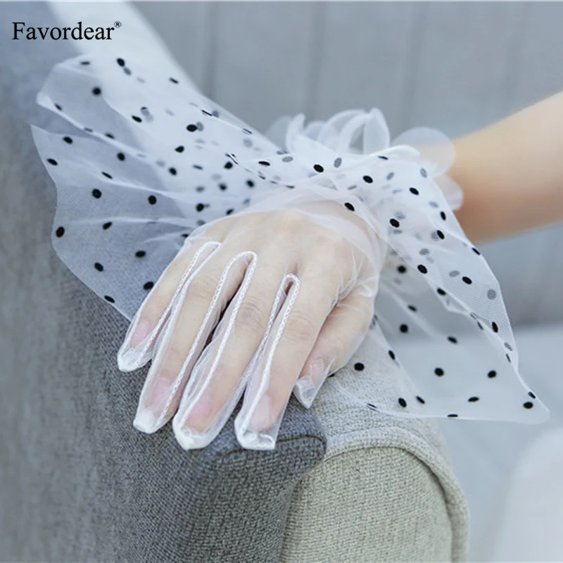 

Женские свадебные перчатки до запястья с цветочным принтом и тюлевыми бусинами